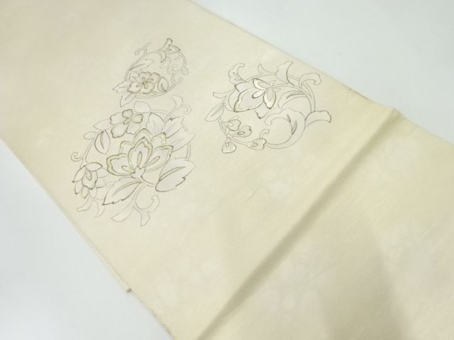 JAPANESE KIMONO / ANTIQUE FUKURO OBI / SILK / SHELL INLAY / WOVEN CHINESE FLOWERS